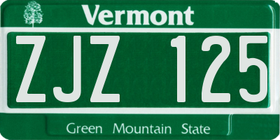 VT license plate ZJZ125