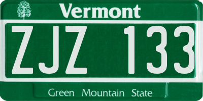VT license plate ZJZ133