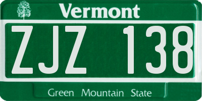 VT license plate ZJZ138
