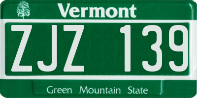 VT license plate ZJZ139