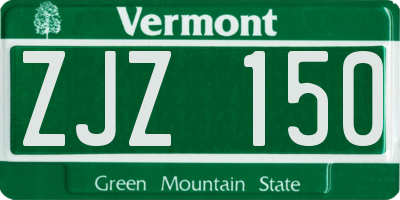 VT license plate ZJZ150