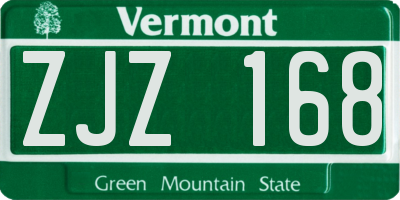 VT license plate ZJZ168