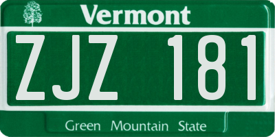 VT license plate ZJZ181