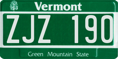 VT license plate ZJZ190