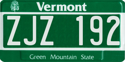 VT license plate ZJZ192