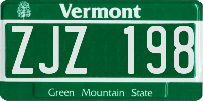 VT license plate ZJZ198