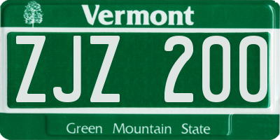 VT license plate ZJZ200