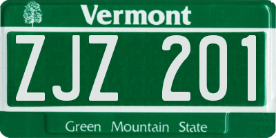 VT license plate ZJZ201