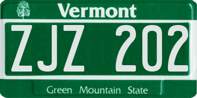 VT license plate ZJZ202