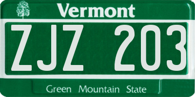 VT license plate ZJZ203