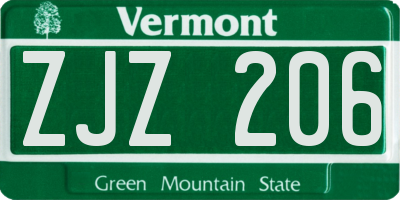 VT license plate ZJZ206