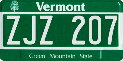VT license plate ZJZ207