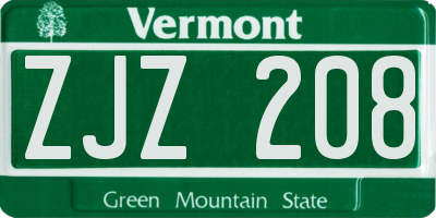 VT license plate ZJZ208