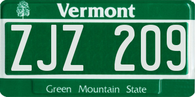 VT license plate ZJZ209