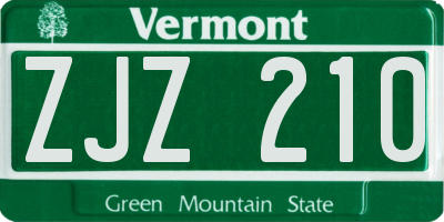 VT license plate ZJZ210