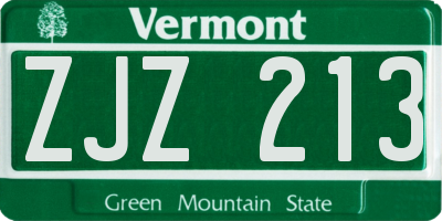 VT license plate ZJZ213