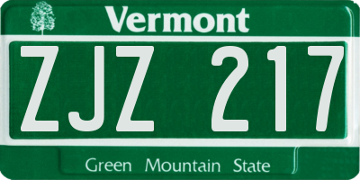 VT license plate ZJZ217
