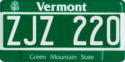 VT license plate ZJZ220