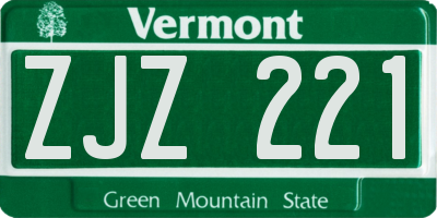VT license plate ZJZ221