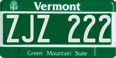 VT license plate ZJZ222