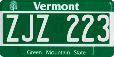 VT license plate ZJZ223