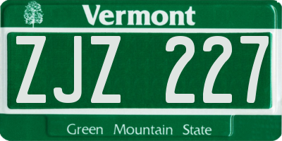 VT license plate ZJZ227