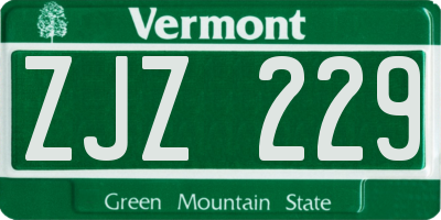VT license plate ZJZ229
