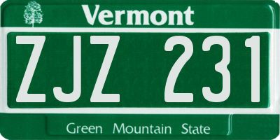 VT license plate ZJZ231