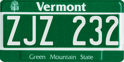 VT license plate ZJZ232