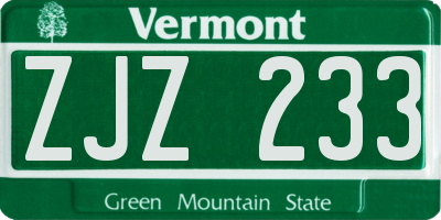 VT license plate ZJZ233