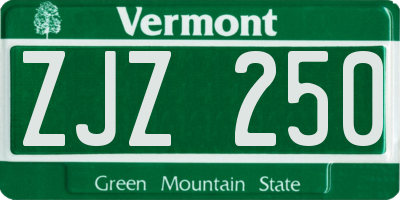 VT license plate ZJZ250