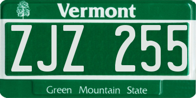 VT license plate ZJZ255