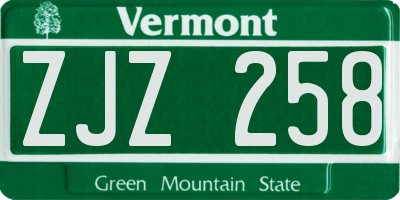 VT license plate ZJZ258