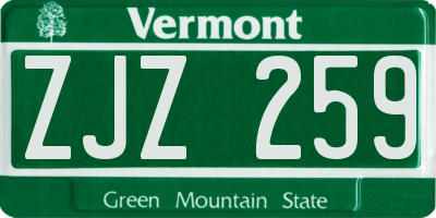 VT license plate ZJZ259