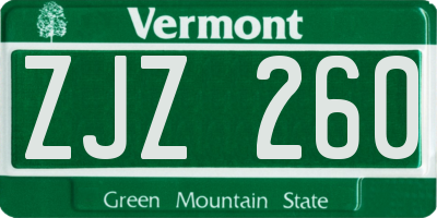 VT license plate ZJZ260