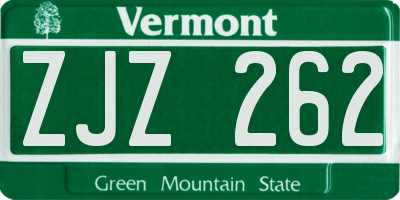 VT license plate ZJZ262