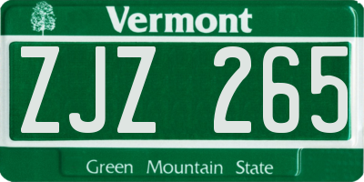 VT license plate ZJZ265