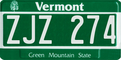 VT license plate ZJZ274