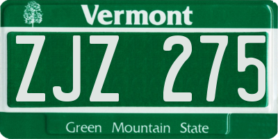 VT license plate ZJZ275