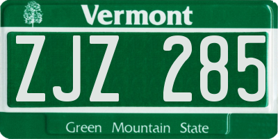 VT license plate ZJZ285