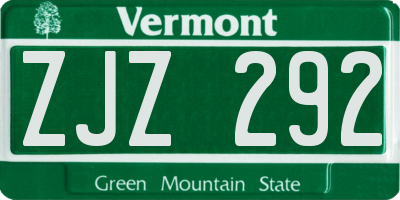 VT license plate ZJZ292