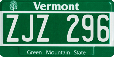 VT license plate ZJZ296