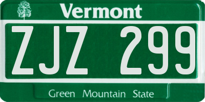 VT license plate ZJZ299