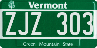 VT license plate ZJZ303