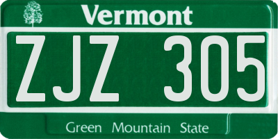 VT license plate ZJZ305