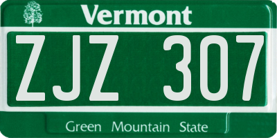 VT license plate ZJZ307
