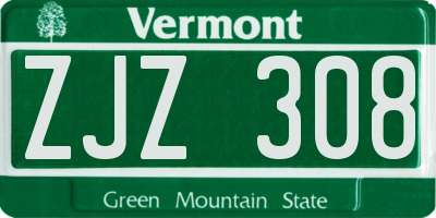VT license plate ZJZ308