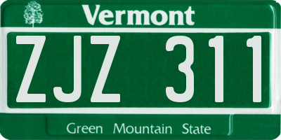 VT license plate ZJZ311