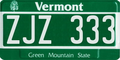 VT license plate ZJZ333