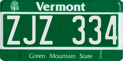 VT license plate ZJZ334